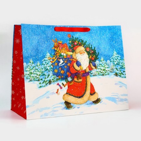 Package New Year's laminated "Santa Claus is in a hurry", 50 x 40 x 25 cm.