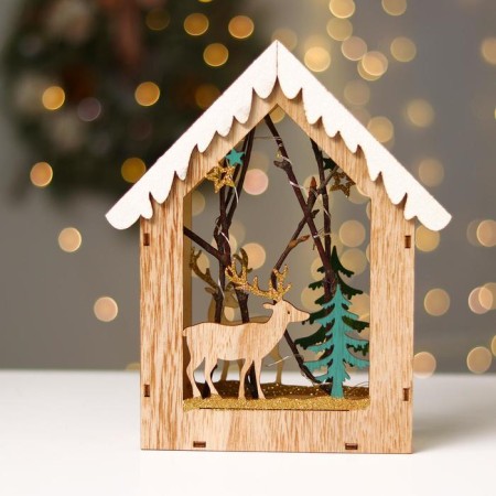 New Year's decor with the backlight "House with a deer" 18 × 5.5 × 22.5 cm-2