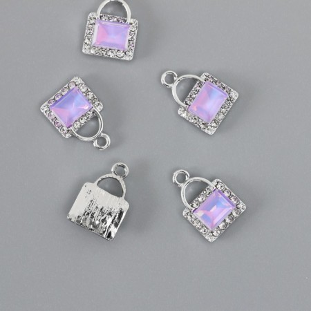 Decor for creativity metal, rhinestones "handbag" lilac 1.7x1.2 cm-1