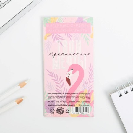 Set: curly paper clips 4 pcs and magnetic bookmarks 2 pcs “Tropics inside”-1