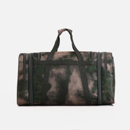 Road bag on a zipper, with an increase, 3 outer pockets, a long belt, camouflage color/green-1