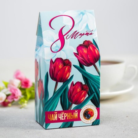 Tea in the house "March 8, tulips", tasteful forest berries, 50 g.