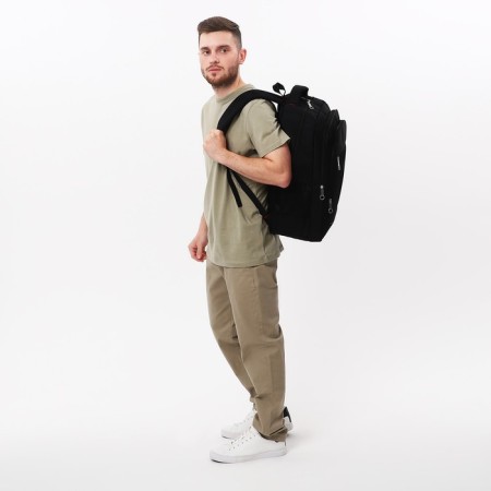 Male backpack, Marat, 3 lightning departments, 3 external pockets, black/blue color-6