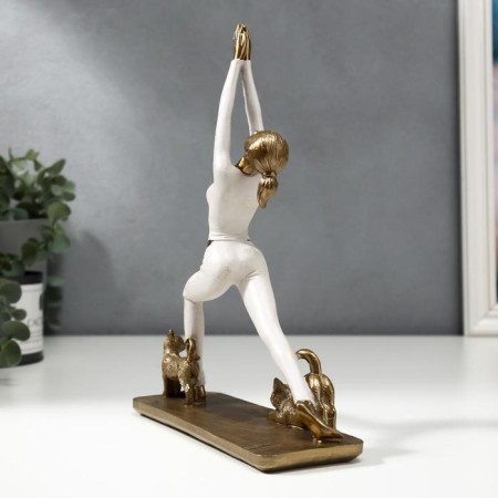 Polystone souvenir "Girl in a warrior pose, with cats" Pink 25x18.7x6.4 cm-3