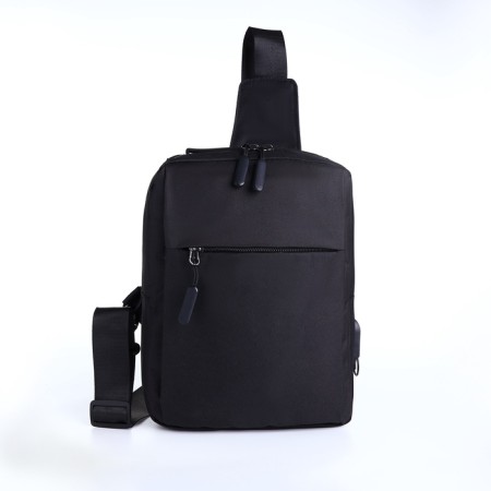 Male sling bag from textiles, with USB, black color-1