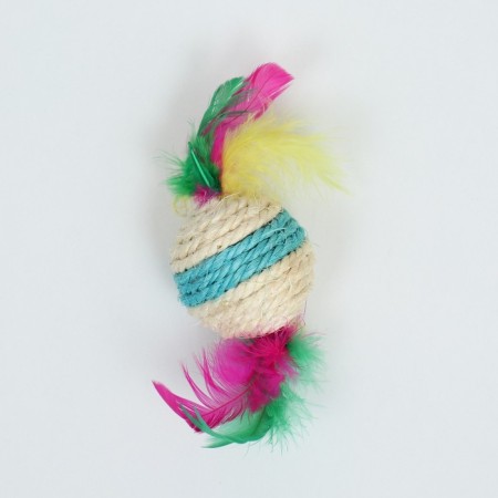Sizaley ball with feathers "Lollipop", 5 cm, white/blue-1