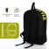 A backpack with a zipper, an outer pocket, 2 side pockets, black/yellow color