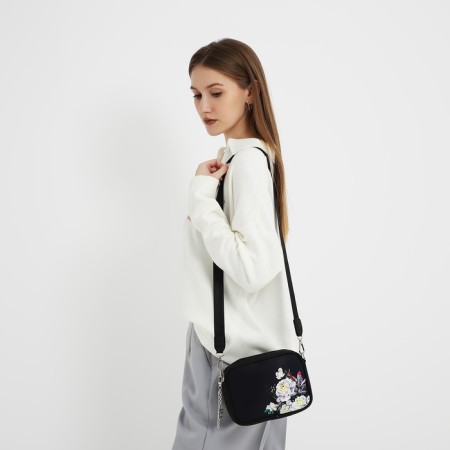 Women's textile bag "Flowers", 19x14x6 cm, black-8