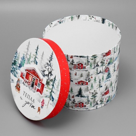 Box Gift round "heat and comfort", 17.5 x 20 cm, new year-1