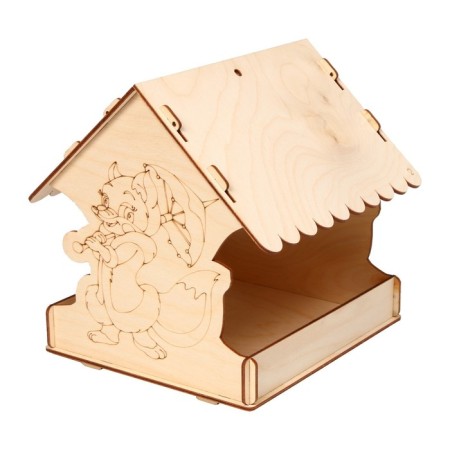 DIY wooden feeder for birds "Fox with an umbrella", 19 × 24 × 21 cm, Greengo-10