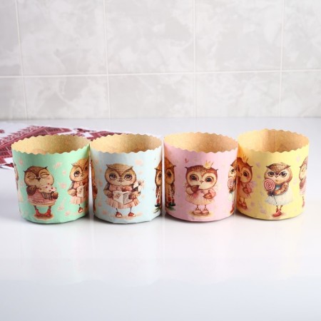 Paper form for cupcake, muffins and kulich "owls" 90x90mm-2