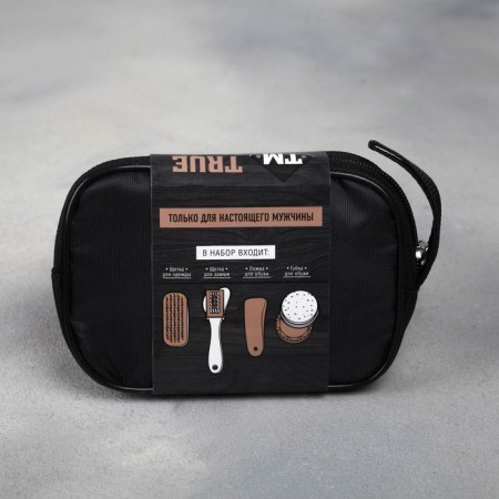 Road set for shoes "True man": brush 2 pcs., Sponge, shoulder blade-3