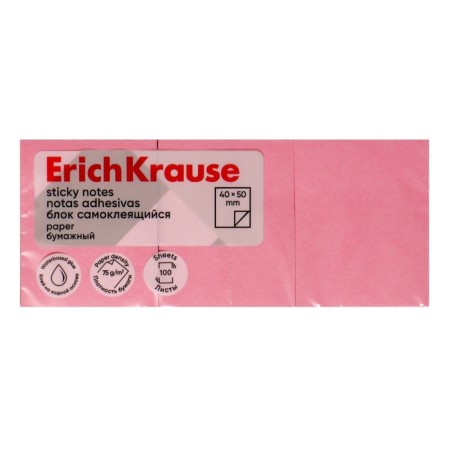 Block with a sticky edge paper 40x50 mm, Erichkrause, 300 sheets, pink-1