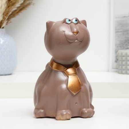 Piggy bank "Cat in a tie" brown, 20x16x16cm-1