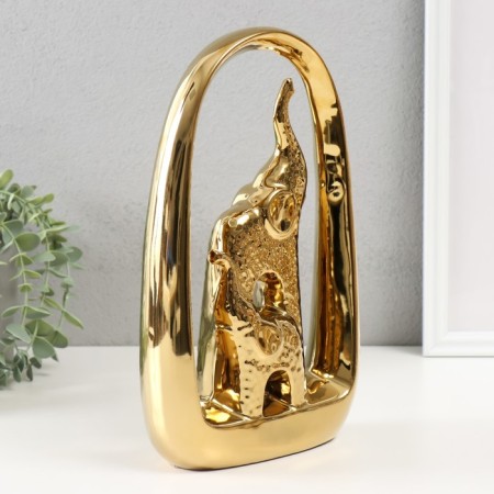 Souvenir ceramics "Elephant and Elephant" gold 5.5x17.5x29 cm-1