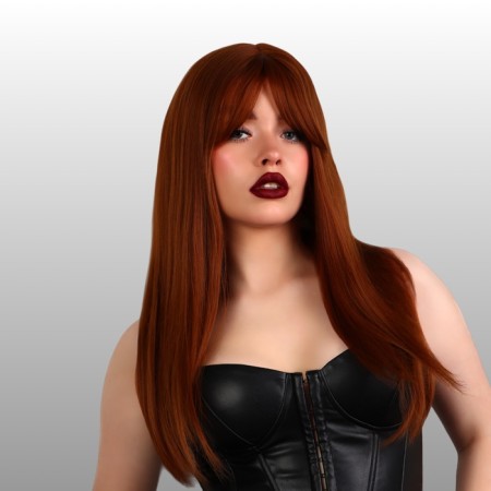 Artificial wig, with a bang, imitation of the skin, 60 cm, red color-1
