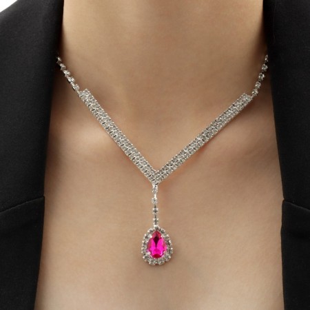 Set 2 objects: earrings, necklace "elite" drops of triangle, pink-white color in silver, 40 cm-3