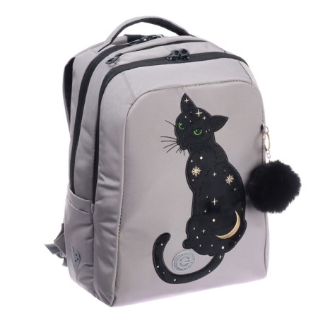 School backpack, 39 x 26 x 17 cm, Grizzly, ergonomic back, gray-1