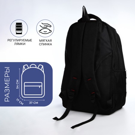 Youth backpack from textiles, 2 parts with lightning, 4 pockets, black/blue color-1