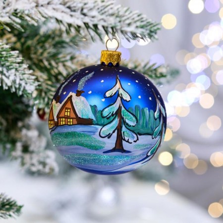 Christmas tree toy ball "Christmas Night", 80 mm, glass, manual painting-1