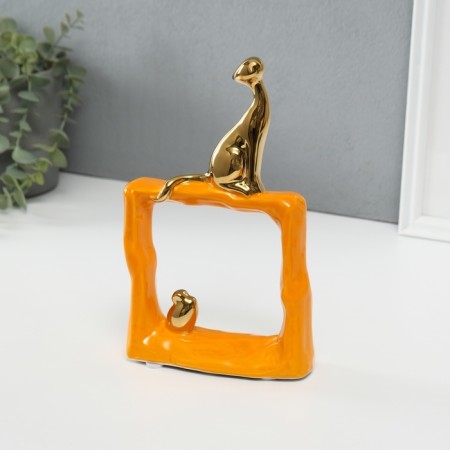 Souvenir Ceramics "Cats Mouse. Square" Orange with gold 5.2x13.5x23 cm-4