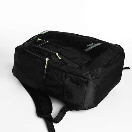 Male backpack on a zipper, 4 outer pockets, black/green color-4