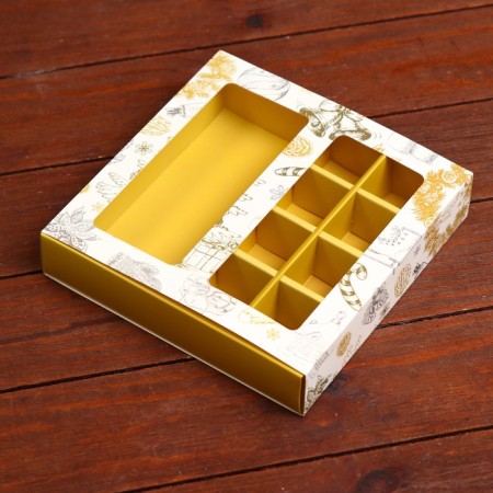 New Year. Box for 8 sweets and chocolate, 17.7x17.7x3.8 cm, confectionery packaging-2