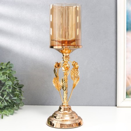 Climber Metal, glass per 1 candle "VILAS" D-8 cm, gold 11.5x11.5x36.5 cm-1