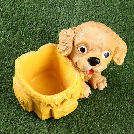 Figure pot "Puppy with a pot" beige, yellow, 16x20x16cm-4