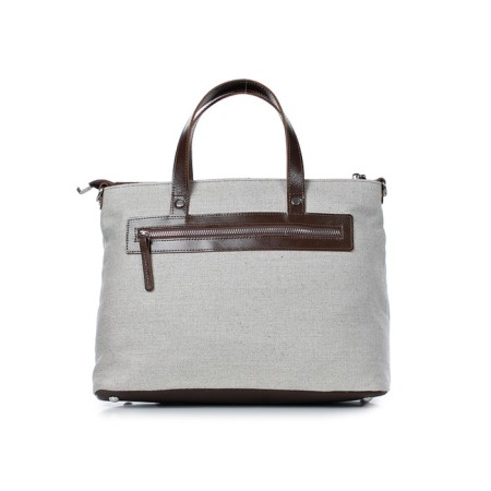 Female bag, textile material/genuine leather, 340x230x130 cm, milk/brown-2