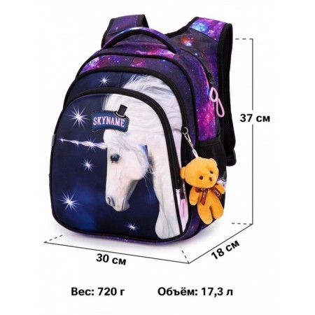 School backpack, 37 x 30 x 16 cm, ergonomic back, Skyname R2, + keychain bear, purple R2-199-7
