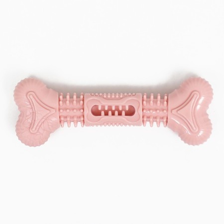 A toy for treats and dry food "bone", tpr, massage, 14.5 x 3.5 cm, pink-1