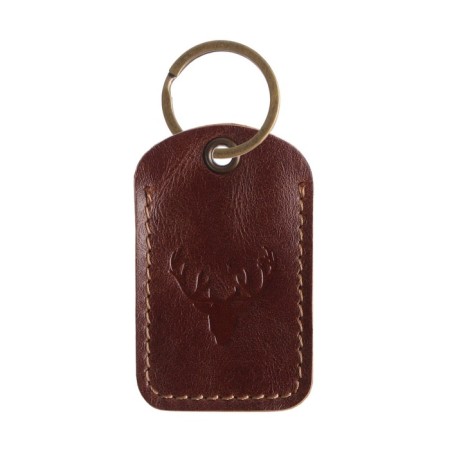 Key leather keychain, label, rectangular, genuine leather, brown, deer-2