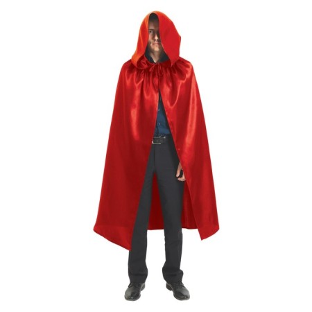 Carnival cloak with a hood, length 120 cm, red color-1