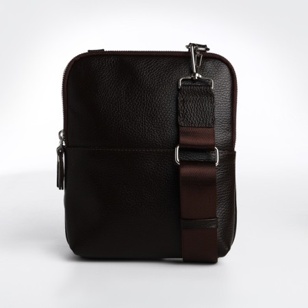 Male bag, textura over the shoulder, genuine leather, dark brown color-1
