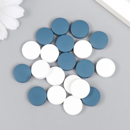 Beads for creativity wood "flat circle" set of 20 pcs white, gray-blue 0.4x1.5x1.5 cm