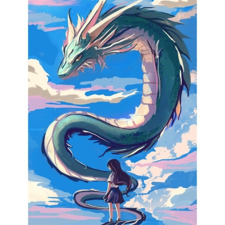 Diamond embroidery with partial filling on the canvas "Girl and Dragon", 30 x 40 cm-2