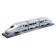 The train is "fast", works from batteries, light and sound, length 65 cm