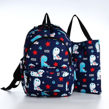 Set of a youth backpack from textiles, a shoper bag, blue color