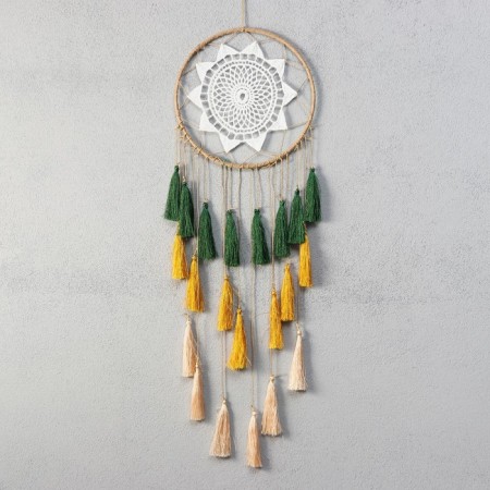 Panel wall -mounted macrame "Flower with colored brushes" 48x20 cm