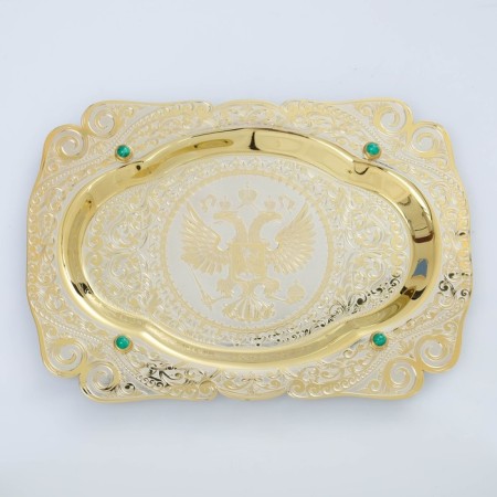 Чайный набор ГЕРБ РФ (2 подстаканника, 1 блюдо)-2