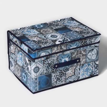 Stellid box for storage with a lid of the mosaic, 40 × 30 × 25 cm, blue color