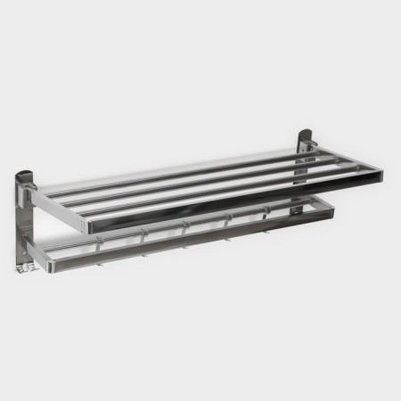 Hinged shelf with a holder of towels, 5 moving hooks, silver color-1