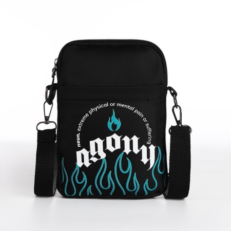 Youth bag on a long AGONY belt, 20 x 15 x 3 cm, lightning department, black color-2