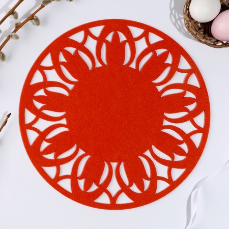 Napkin XV "Flower", for serving, carrot color, felt, 28 cm x 28 cm-1