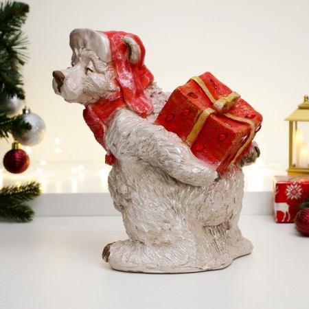 Figure "White Bear in a red hat with a gift" 28x26cm-1