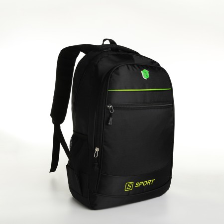 Youth backpack with a zipper, 4 pockets, black/green color-2