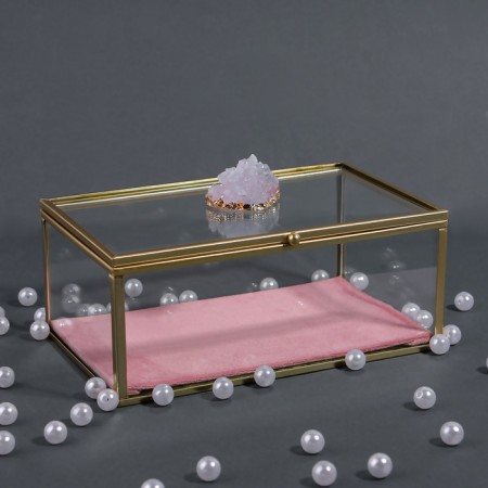 Organizer for storage "Crystal", with a lid, glass, 1 section, 17 × 11.5 × 10 cm, the color is transparent/copper/pink-4