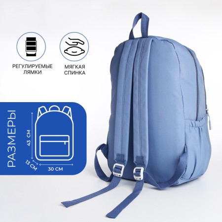School backpack from textiles 2 departments with lightning, 3 pockets, blue color-1