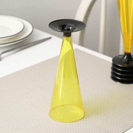 A plastic disposable “cone” plastic glass, 150-180 ml, 6 pcs in packaging, yellow color with a black leg-9